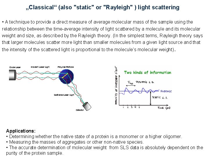 „Classical“ (also "static" or "Rayleigh" ) light scattering • A technique to provide a