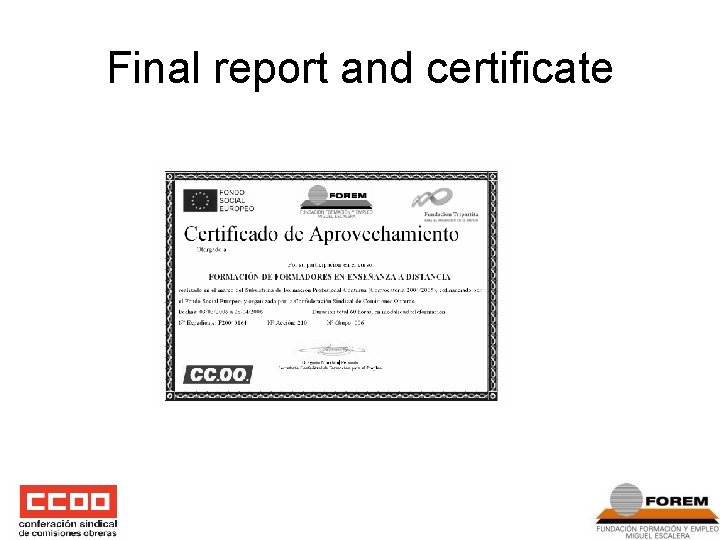 Final report and certificate 