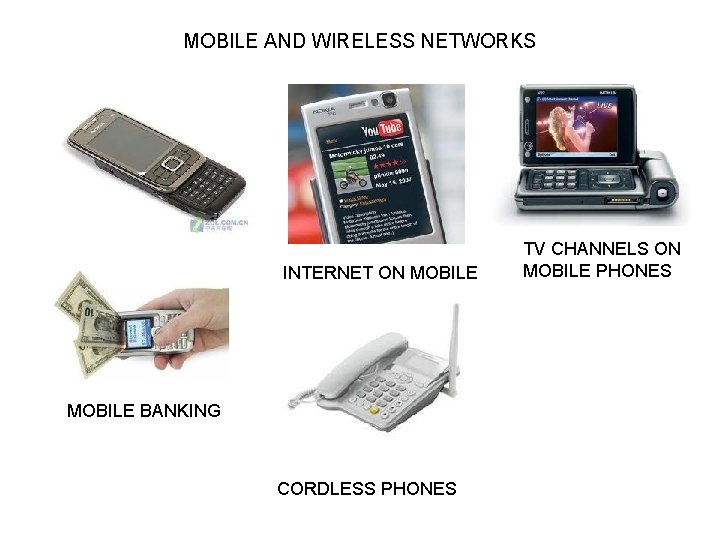 MOBILE AND WIRELESS NETWORKS INTERNET ON MOBILE BANKING CORDLESS PHONES TV CHANNELS ON MOBILE