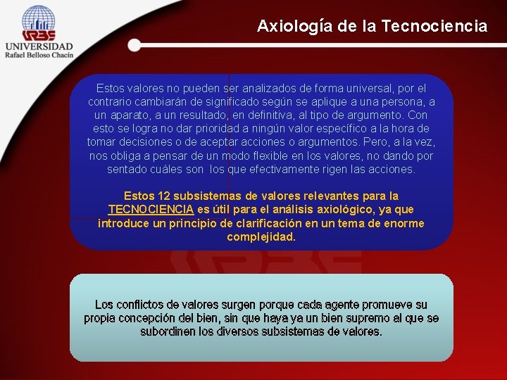 Axiología de la Tecnociencia Estos valores no pueden ser analizados de forma universal, por
