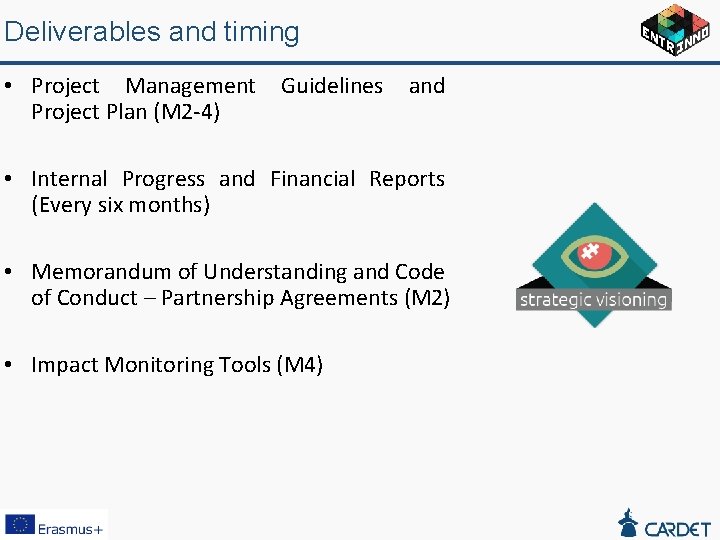 Deliverables and timing • Project Management Project Plan (M 2 -4) Guidelines and •