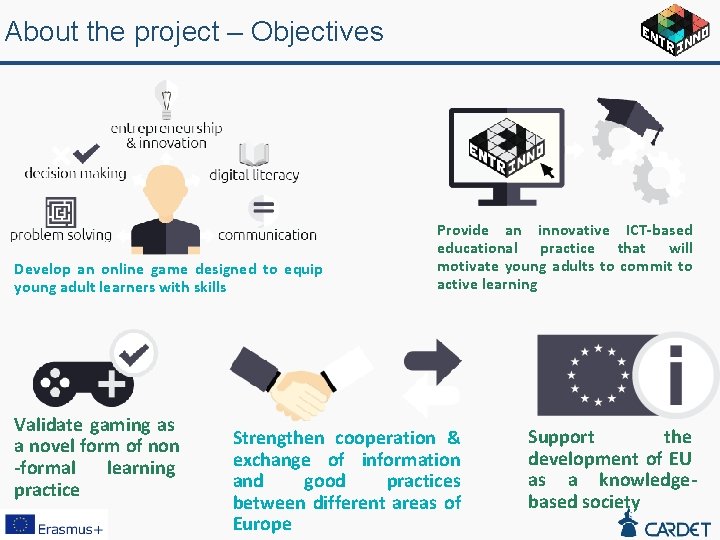 About the project – Objectives Develop an online game designed to equip young adult