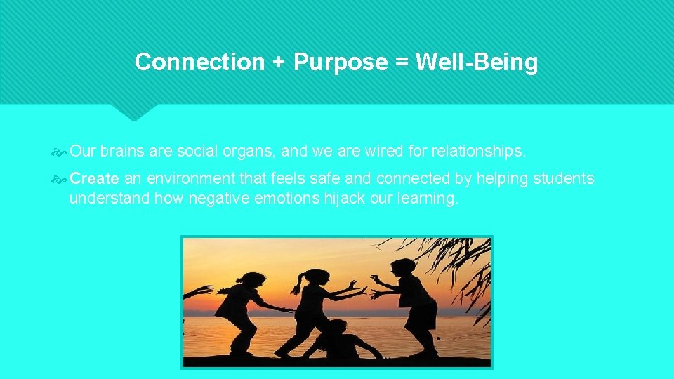 Connection + Purpose = Well-Being Our brains are social organs, and we are wired