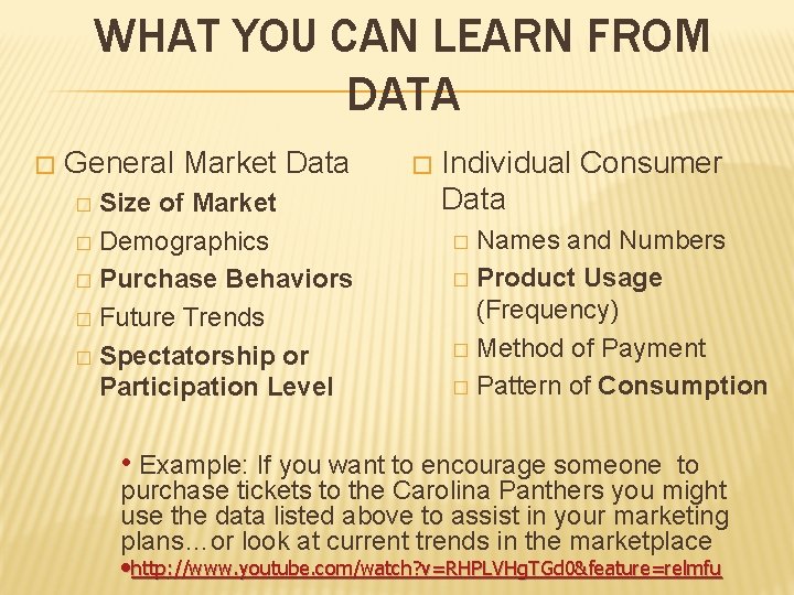 WHAT YOU CAN LEARN FROM DATA � General Market Data Size of Market �