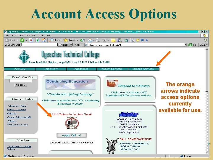 Account Access Options The orange arrows indicate access options currently available for use. 