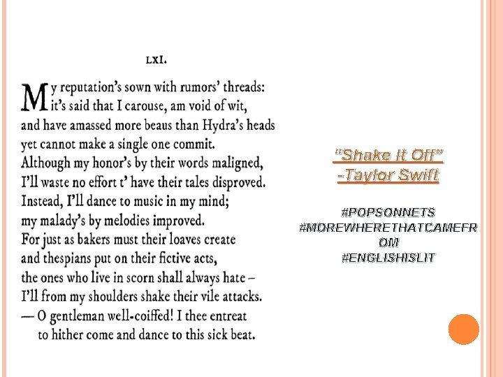 “Shake It Off” -Taylor Swift #POPSONNETS #MOREWHERETHATCAMEFR OM #ENGLISHISLIT 
