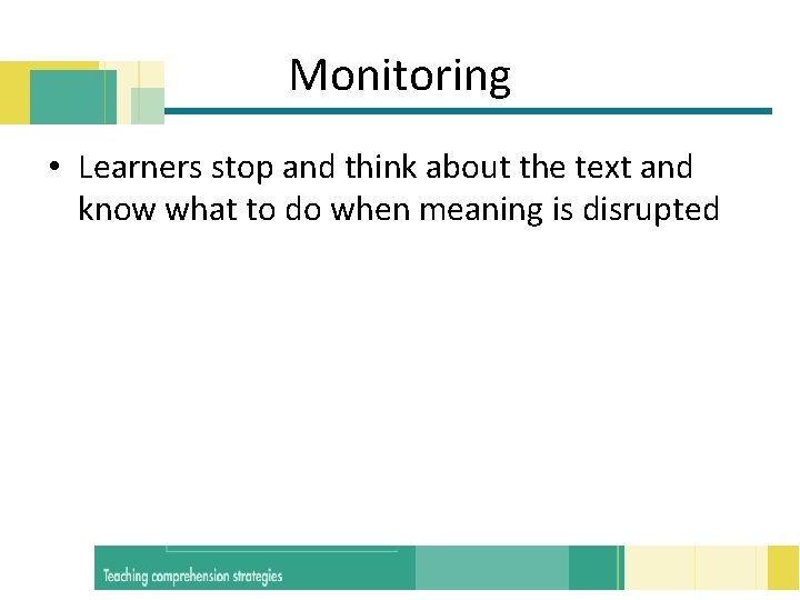 Monitoring • Learners stop and think about the text and know what to do