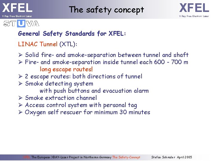 XFEL X-Ray Free-Electron Laser The safety concept XFEL X-Ray Free-Electron Laser General Safety Standards