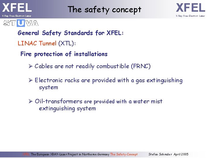 XFEL X-Ray Free-Electron Laser XFEL The safety concept X-Ray Free-Electron Laser General Safety Standards