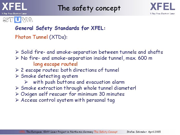 XFEL X-Ray Free-Electron Laser The safety concept XFEL X-Ray Free-Electron Laser General Safety Standards