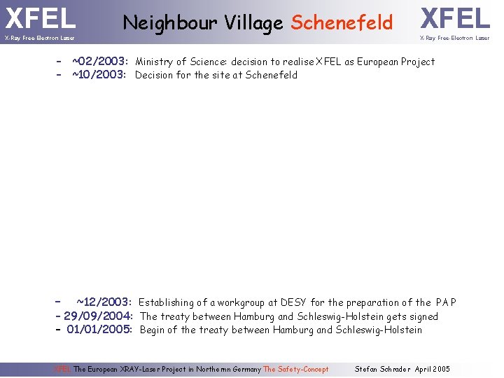 XFEL X-Ray Free-Electron Laser Neighbour Village Schenefeld XFEL X-Ray Free-Electron Laser – ~02/2003: Ministry