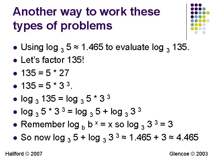 Another way to work these types of problems l l l l Using log Another way to work these types of problems l l l l Using log