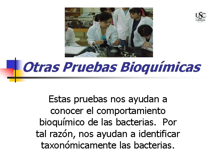 Otras Pruebas Bioquímicas Estas pruebas nos ayudan a conocer el comportamiento bioquímico de las