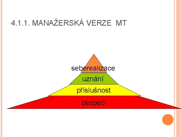 4. 1. 1. MANAŽERSKÁ VERZE MT seberealizace uznání příslušnost bezpečí 