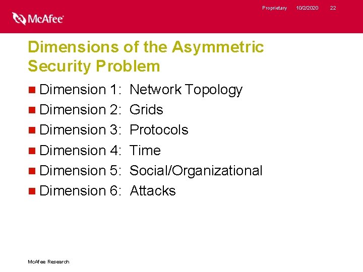 Proprietary Dimensions of the Asymmetric Security Problem n Dimension 1: n Dimension 2: n