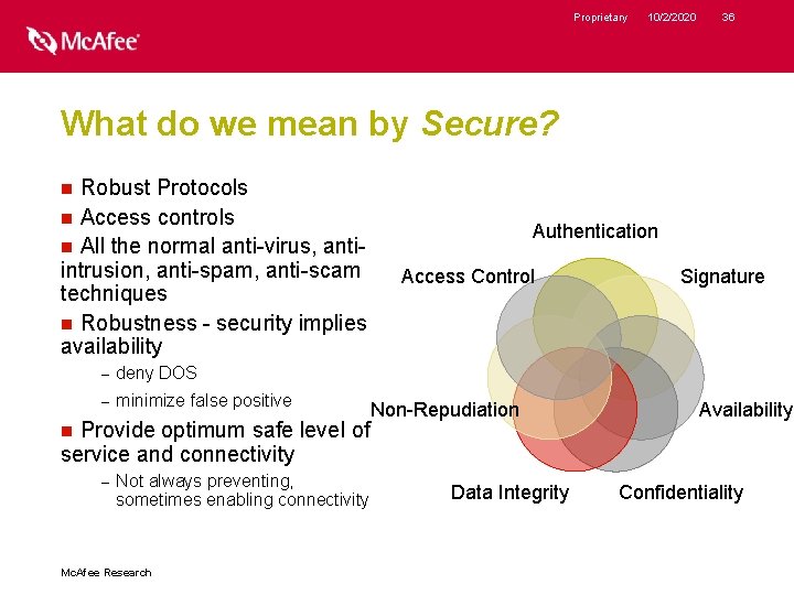 Proprietary 10/2/2020 36 What do we mean by Secure? Robust Protocols n Access controls
