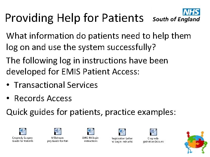Providing Help for Patients What information do patients need to help them log on