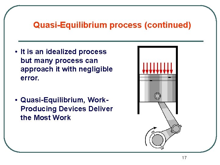 Quasi-Equilibrium process (continued) • It is an idealized process but many process can approach
