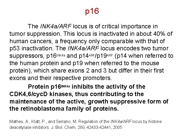 p 16 The INK 4 a/ARF locus is of critical importance in tumor suppression.