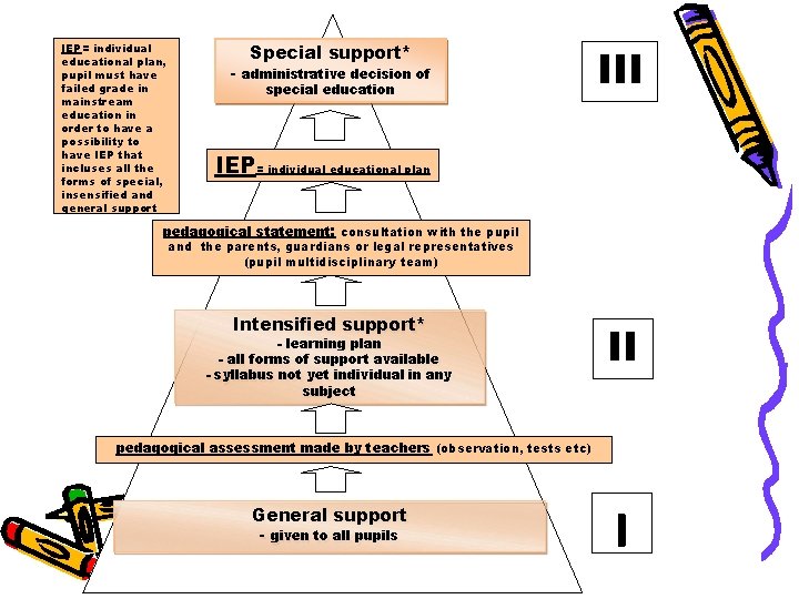 IEP= individual educational plan, pupil must have failed grade in mainstream education in order