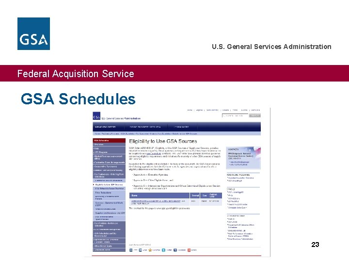 U. S. General Services Administration Federal Acquisition Service GSA Schedules 23 