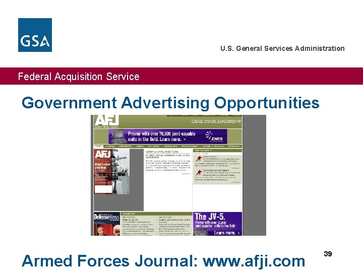 U. S. General Services Administration Federal Acquisition Service Government Advertising Opportunities Armed Forces Journal: