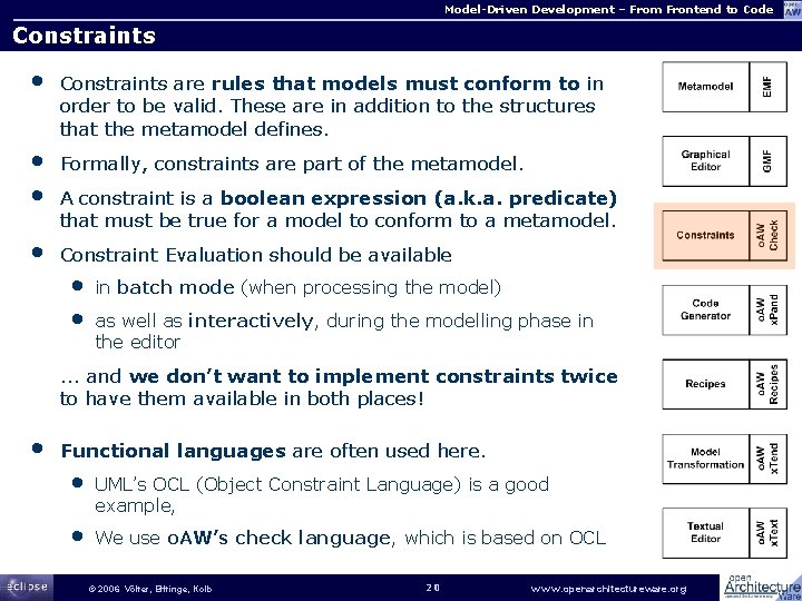 Model-Driven Development – From Frontend to Code Constraints • Constraints are rules that models