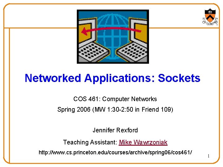 Networked Applications: Sockets COS 461: Computer Networks Spring 2006 (MW 1: 30 -2: 50