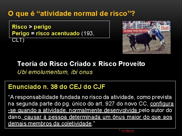 O que é “atividade normal de risco”? Risco > perigo Perigo = risco acentuado