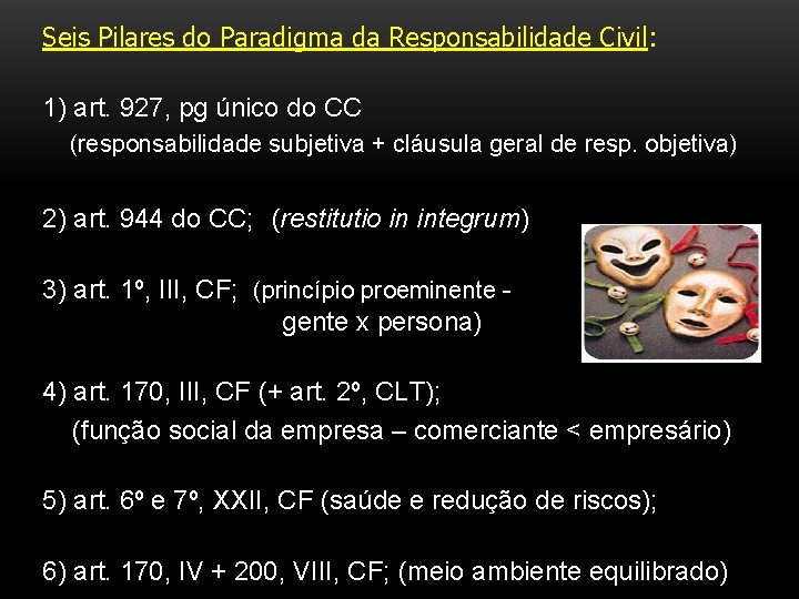 Seis Pilares do Paradigma da Responsabilidade Civil: 1) art. 927, pg único do CC