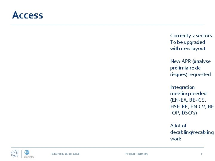 Access Currently 2 sectors. To be upgraded with new layout New APR (analyse prélimiaire