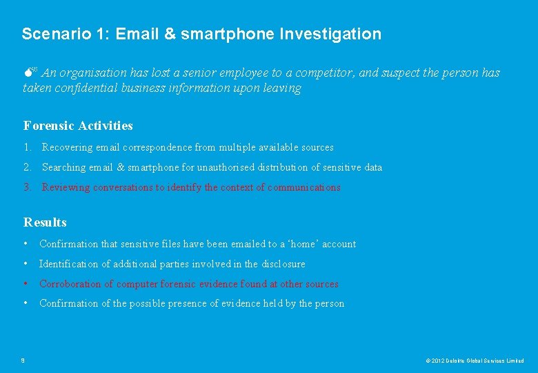 Scenario 1: Email & smartphone Investigation M An organisation has lost a senior employee