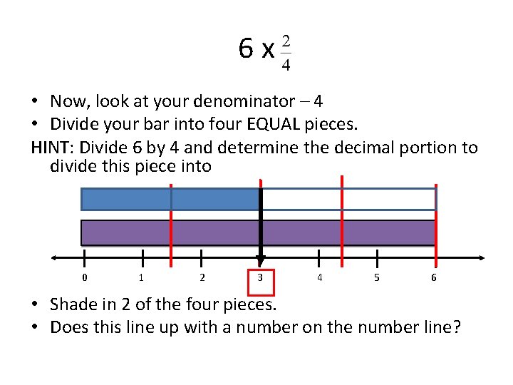 6 x • Now, look at your denominator – 4 • Divide your bar