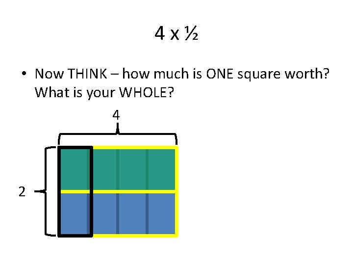 4 x½ • Now THINK – how much is ONE square worth? What is