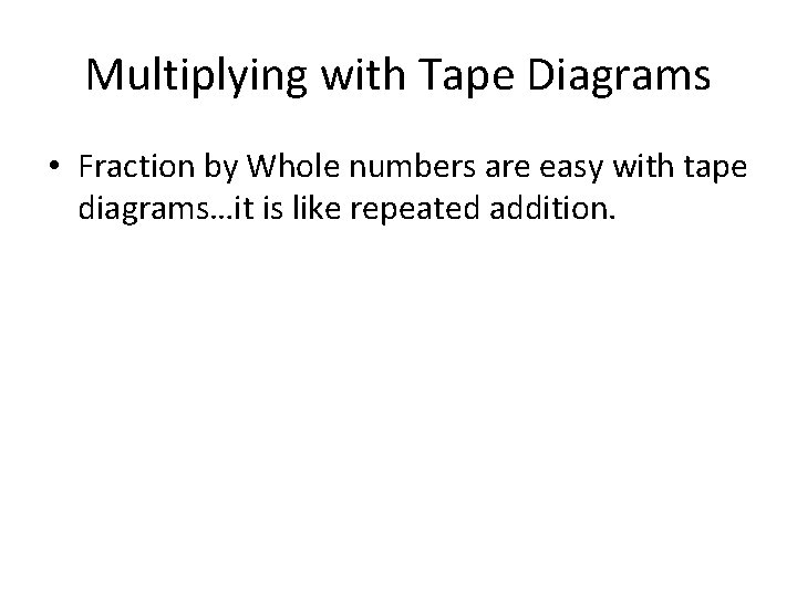 Multiplying with Tape Diagrams • Fraction by Whole numbers are easy with tape diagrams…it