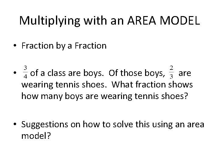 Multiplying with an AREA MODEL • Fraction by a Fraction • of a class