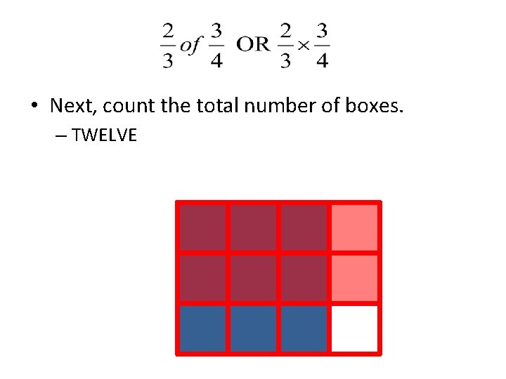  • Next, count the total number of boxes. – TWELVE 