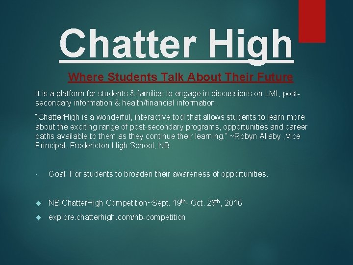 Chatter High Where Students Talk About Their Future It is a platform for students