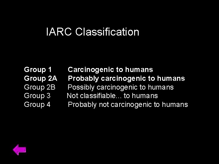 IARC Classification Group 1 Group 2 A Group 2 B Group 3 Group 4