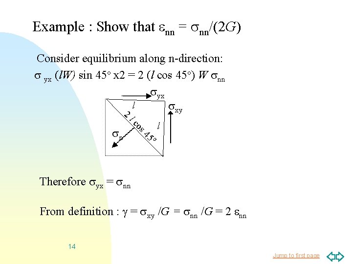 Example : Show that nn = nn/(2 G) Consider equilibrium along n-direction: yx (l.