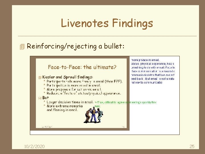 Livenotes Findings 4 Reinforcing/rejecting a bullet: 10/2/2020 25 