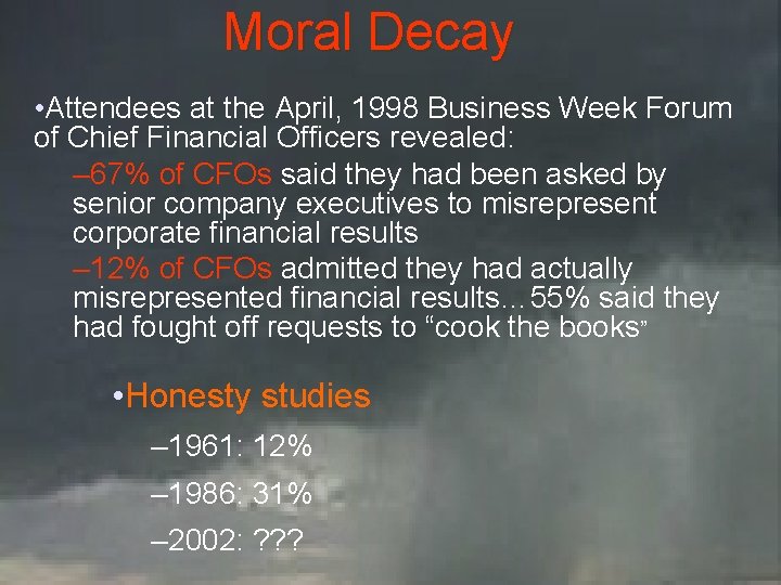 Moral Decay • Attendees at the April, 1998 Business Week Forum of Chief Financial