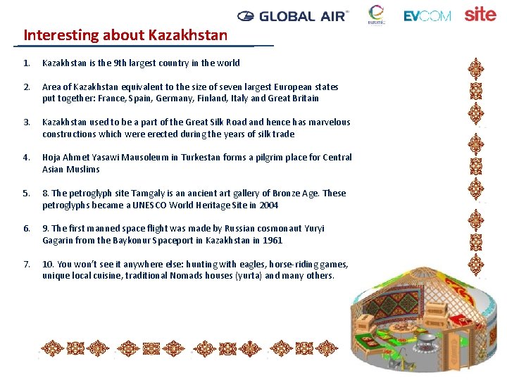 Interesting about Kazakhstan 1. Kazakhstan is the 9 th largest country in the world
