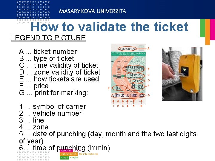 How to validate the ticket LEGEND TO PICTURE A. . . ticket number B.
