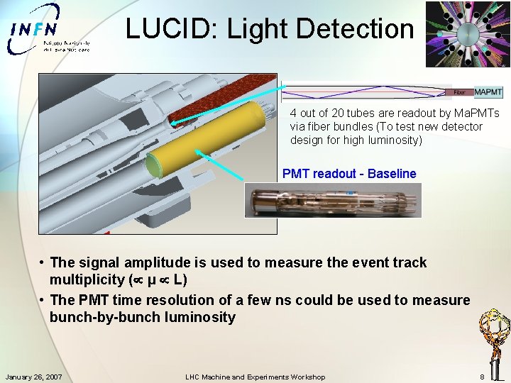 LUCID: Light Detection 4 out of 20 tubes are readout by Ma. PMTs via