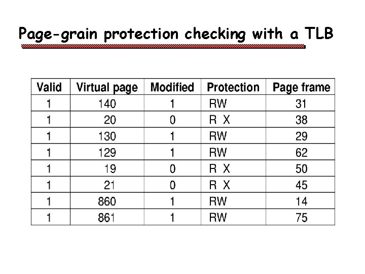 Page-grain protection checking with a TLB 