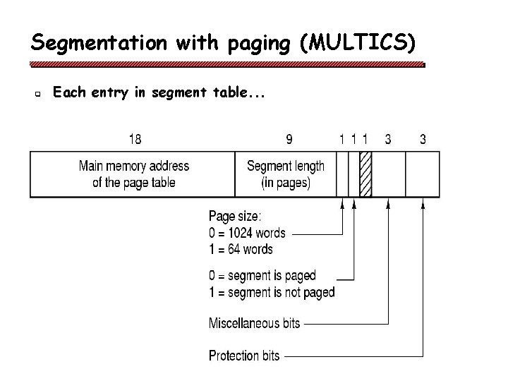 Segmentation with paging (MULTICS) q Each entry in segment table. . . 