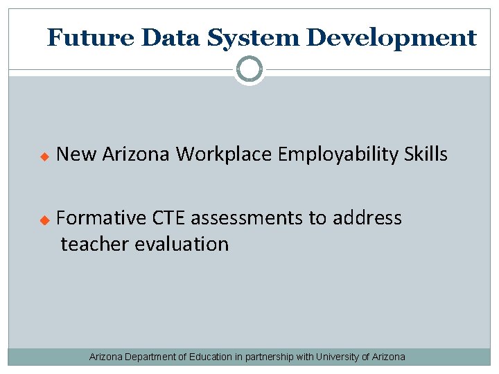 Future Data System Development New Arizona Workplace Employability Skills Formative CTE assessments to address