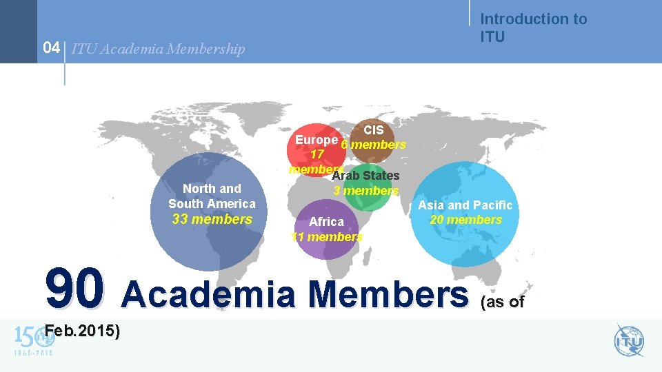 Introduction to ITU 04 ITU Academia Membership North and South America 33 members CIS