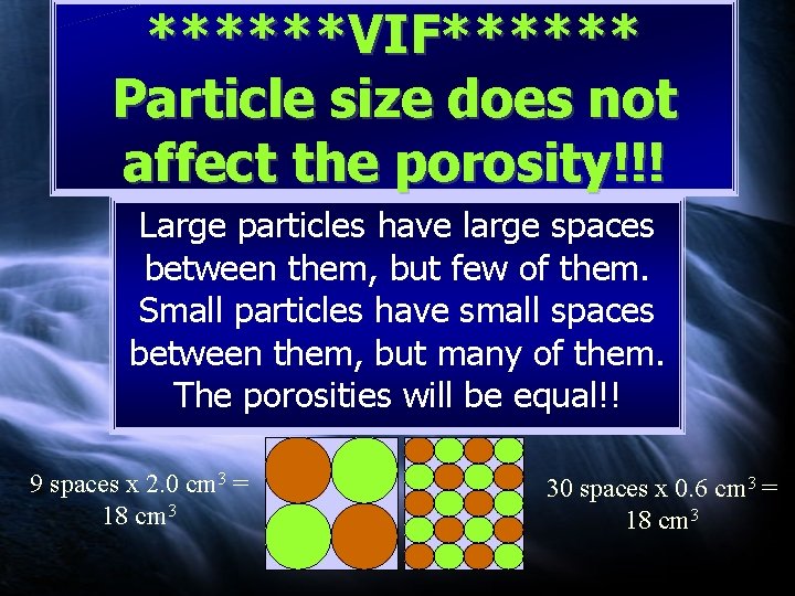 ******VIF****** Particle size does not affect the porosity!!! Large particles have large spaces between